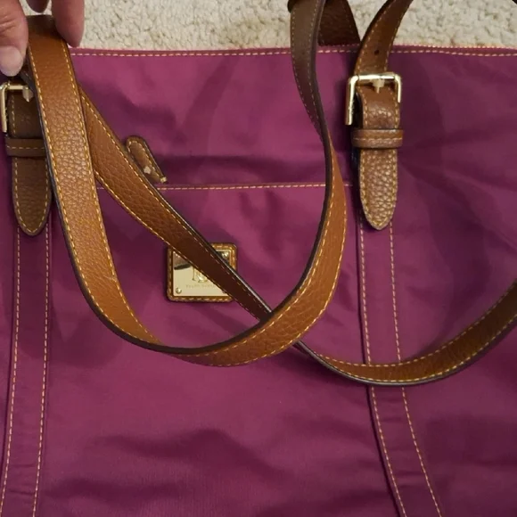 Ralph Lauren Purple Magenta Nylon Tote Shoulder Bag With Brown Straps - Picture 9 of 10
